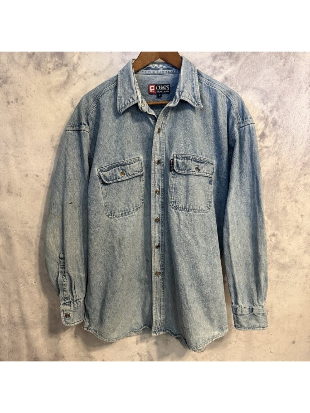 Vintage Chaps Ralph Lauren Denim Button Up Shirt Mens Large L Long Sleeve Metal